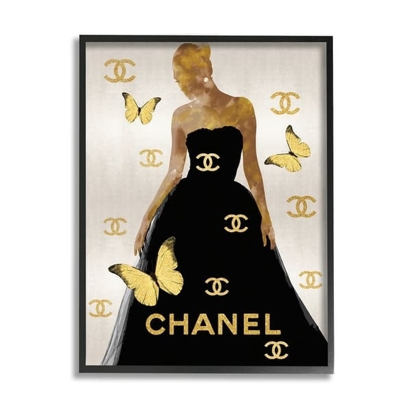 Chanel Fashion Designer Wall Decor Black and Gold Silhouette Framed Art - Picture 1 of 1